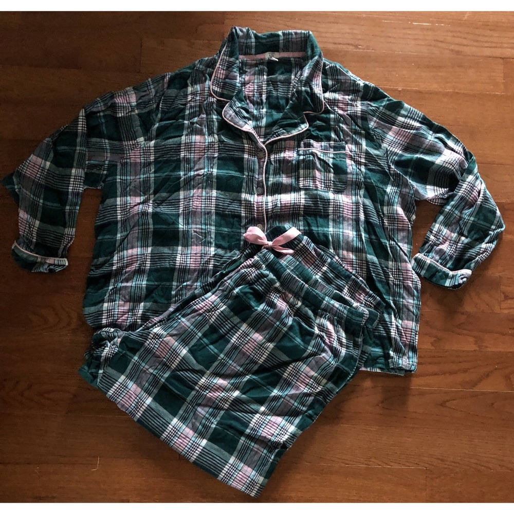 Crown & Ivy Flannel Pajamas Women Plus Size 4XL 100% Rayon Green Pink Plaid